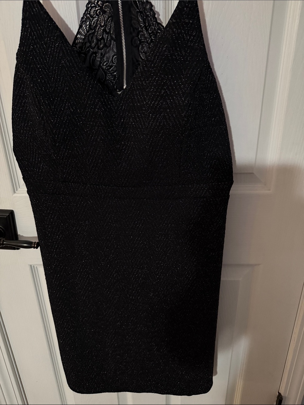 Planet Gold Black Sparkle V-Neck Lace-Back Mini Dress